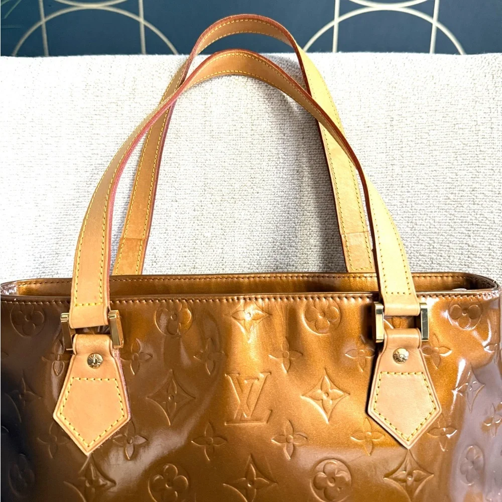 Authentic Louis Vuitton Vernis Houston tote bag bronze gold color small